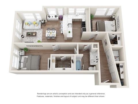 Floor plan for 2 beds, 1 bath, 986 sqft